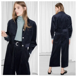 & Other Stories Cropped Corduroy Jacket Sz 4 Navy 100% Cotton